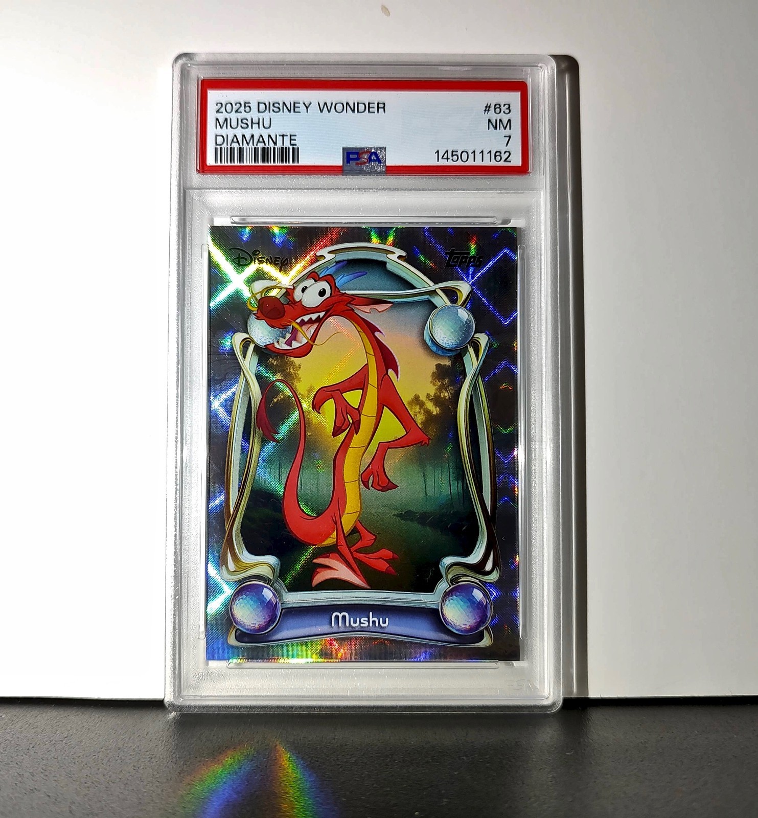 Mushu 2025 Topps Disney Wonder #63 Winter Variant Card Mulan PSA 7