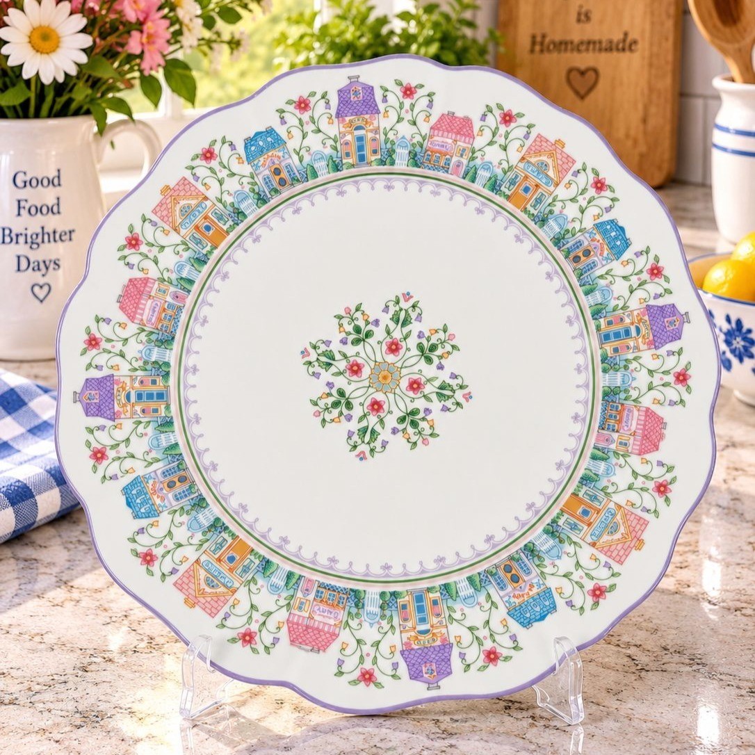 Lenox Spice Village Cake Plate Platter Fine Porcelain VINTAGE 1993 RARE New