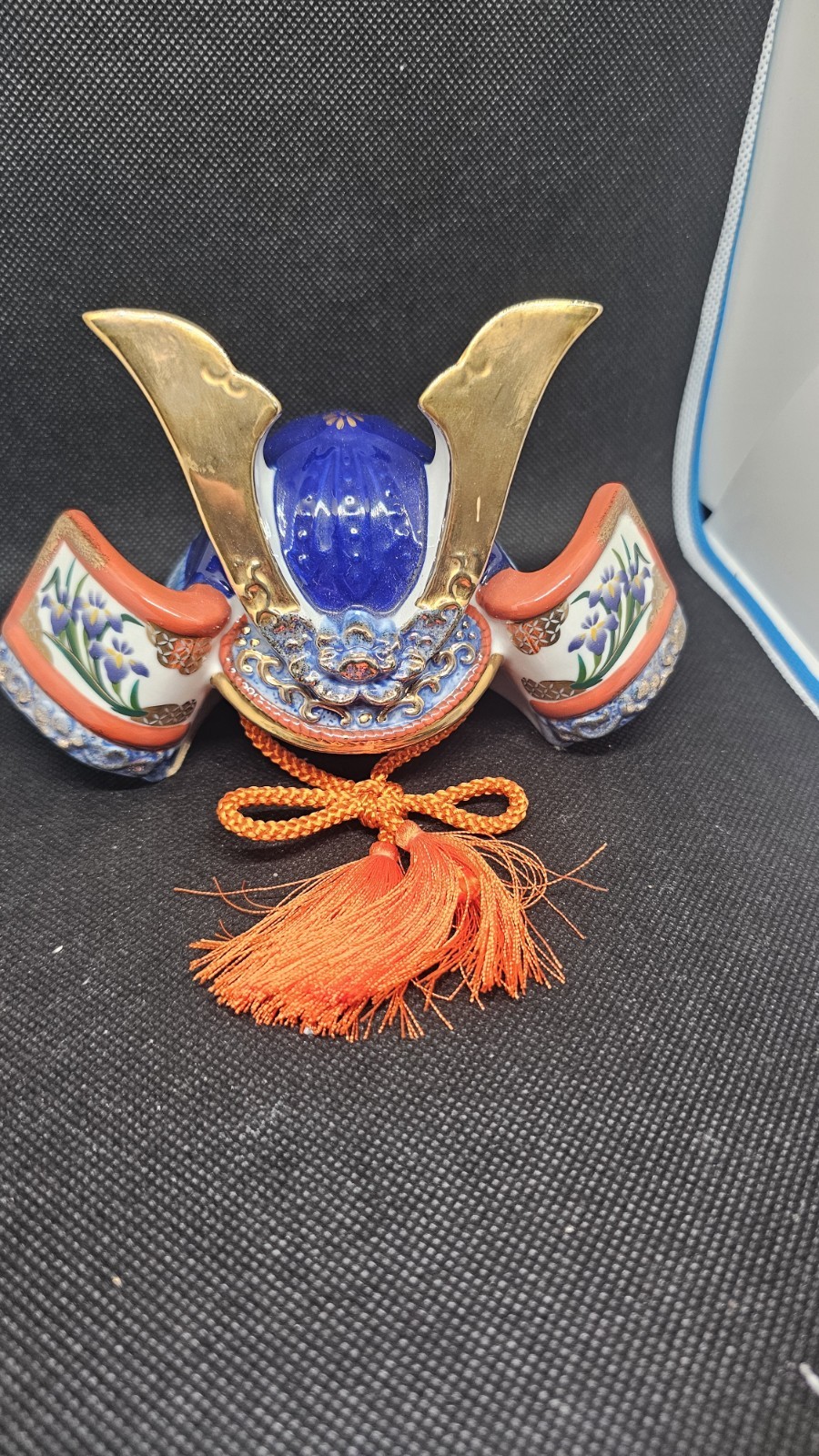 Vintage Yakushigama Japanese Porcelain Kabuto Samurai Helmet Ornament Floral...