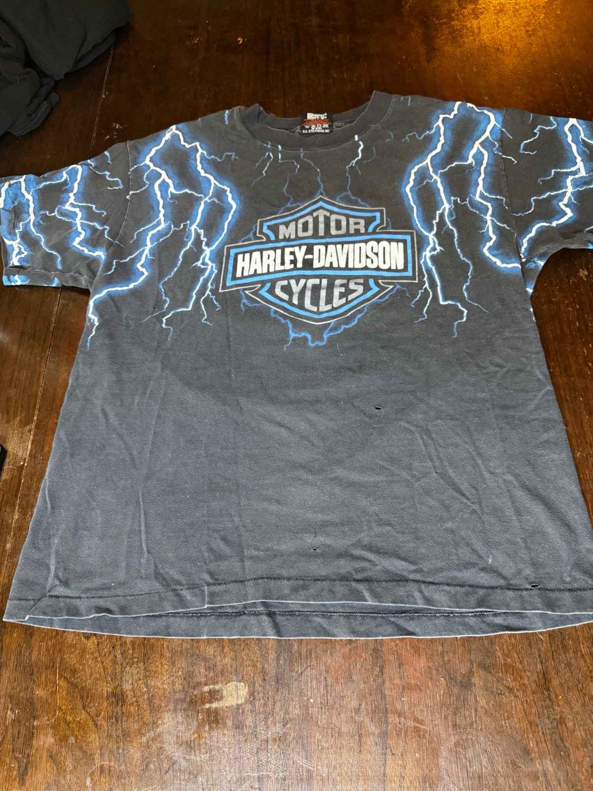 VINTAGE 90s Harley Davidson Shirt Single Stitch L Hanes Beefy RK Stratman Lightn