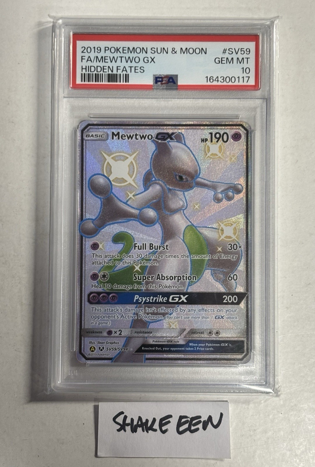 Mewtwo Gx SV59/SV94 Hidden Fates Pokemon PSA 10 mint slab and grade see video