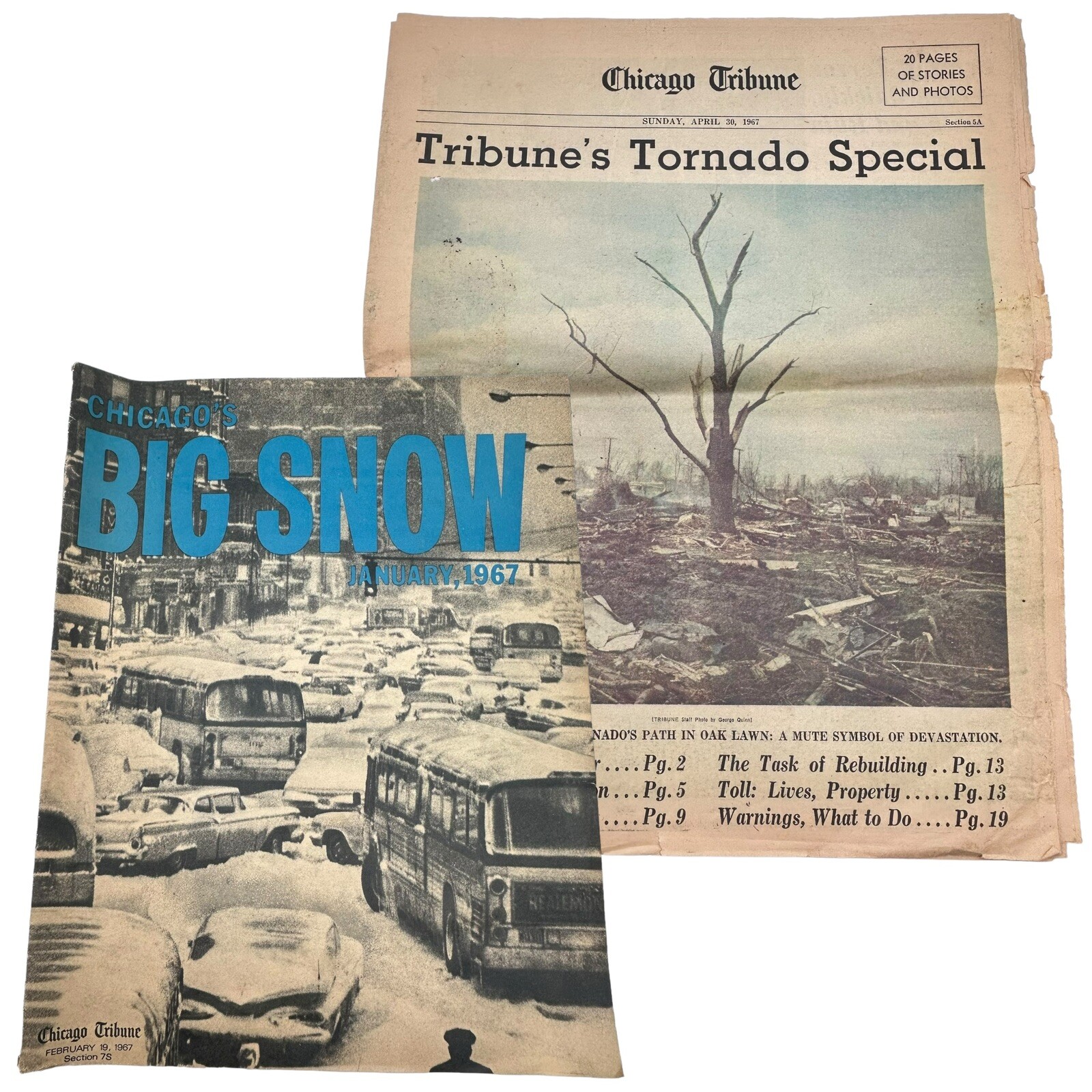 Original 1967 Chicago Tribune Special Editions Tornado & Snow Storm Ephemera