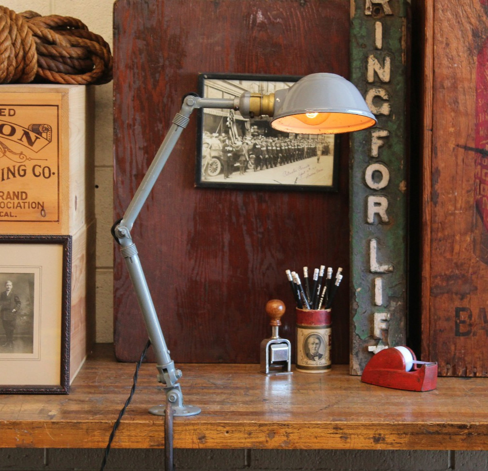 Vtg Antique Ajusco Industrial Desk Lamp Task Light Sconce Gray Factory