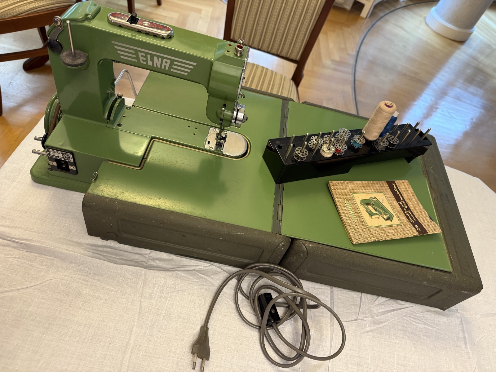1951 ELNA 1 Grasshopper Sewing Machine Working Original Case Table Accessories