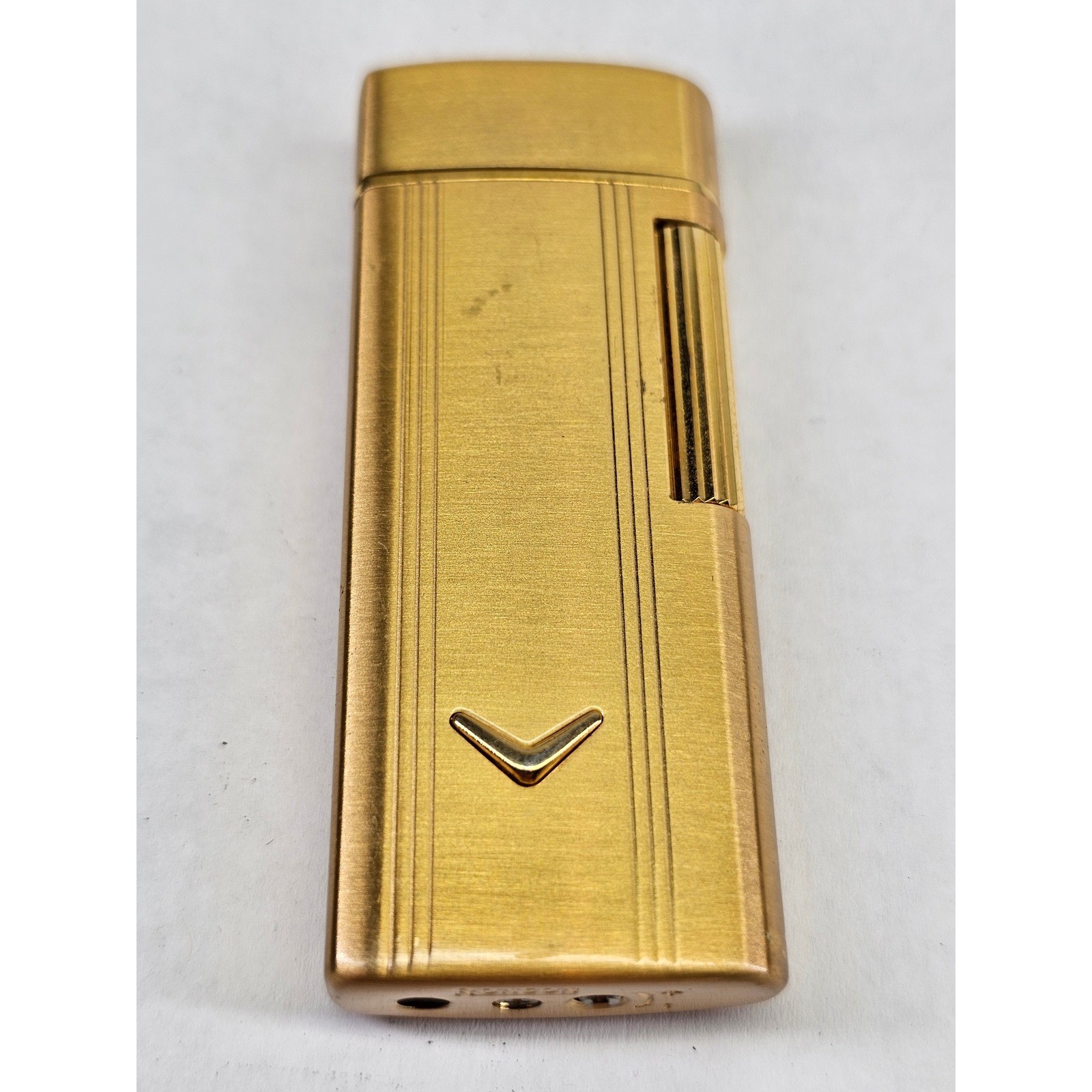 Ronson Butane Lighter Mens Gold Good Brushed Pinstripe Chevron Korea Vintage