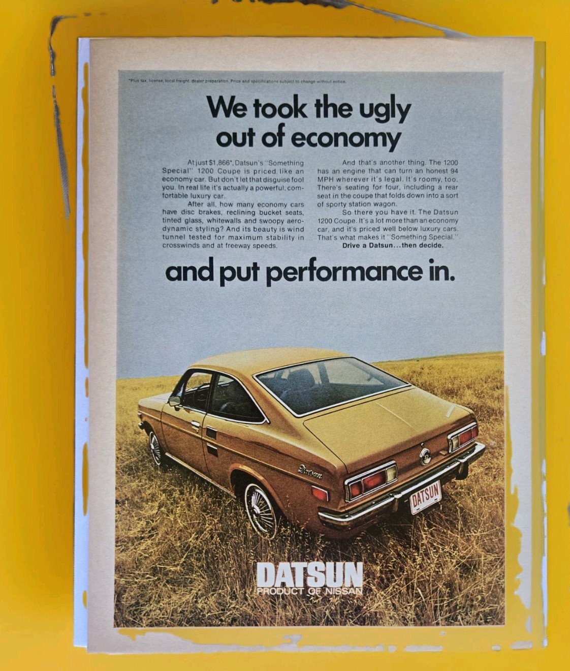 Vintage Datsun 1200 Automobile Print Ad 