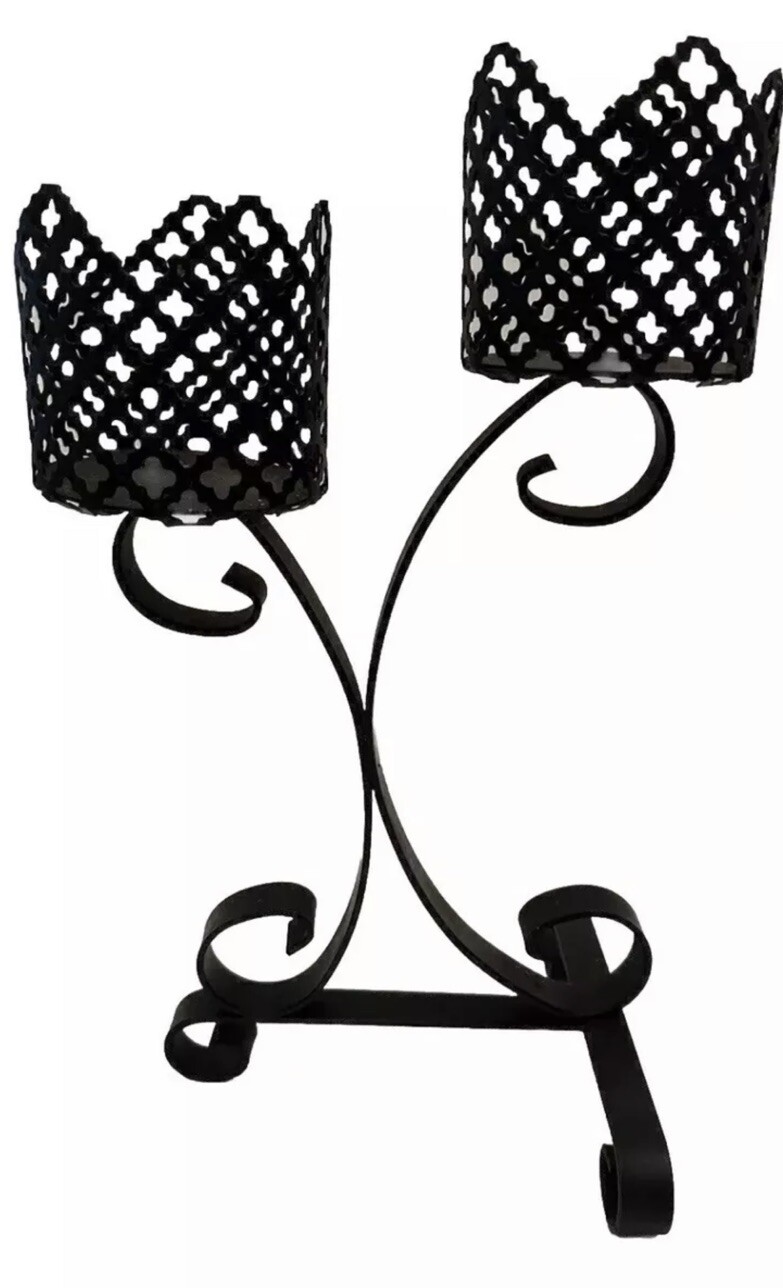 Cute Rare Mid Century RETRO Mesh Metal Tabletop Double candle Holders Vintage 