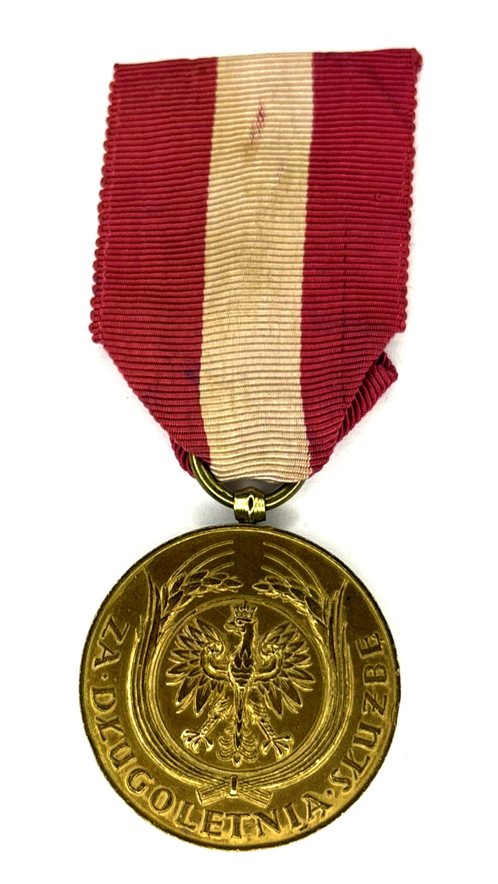Poland Long Service Medal 10 Years Pre-WWII Original Gilt Bronze w/ Ribbon