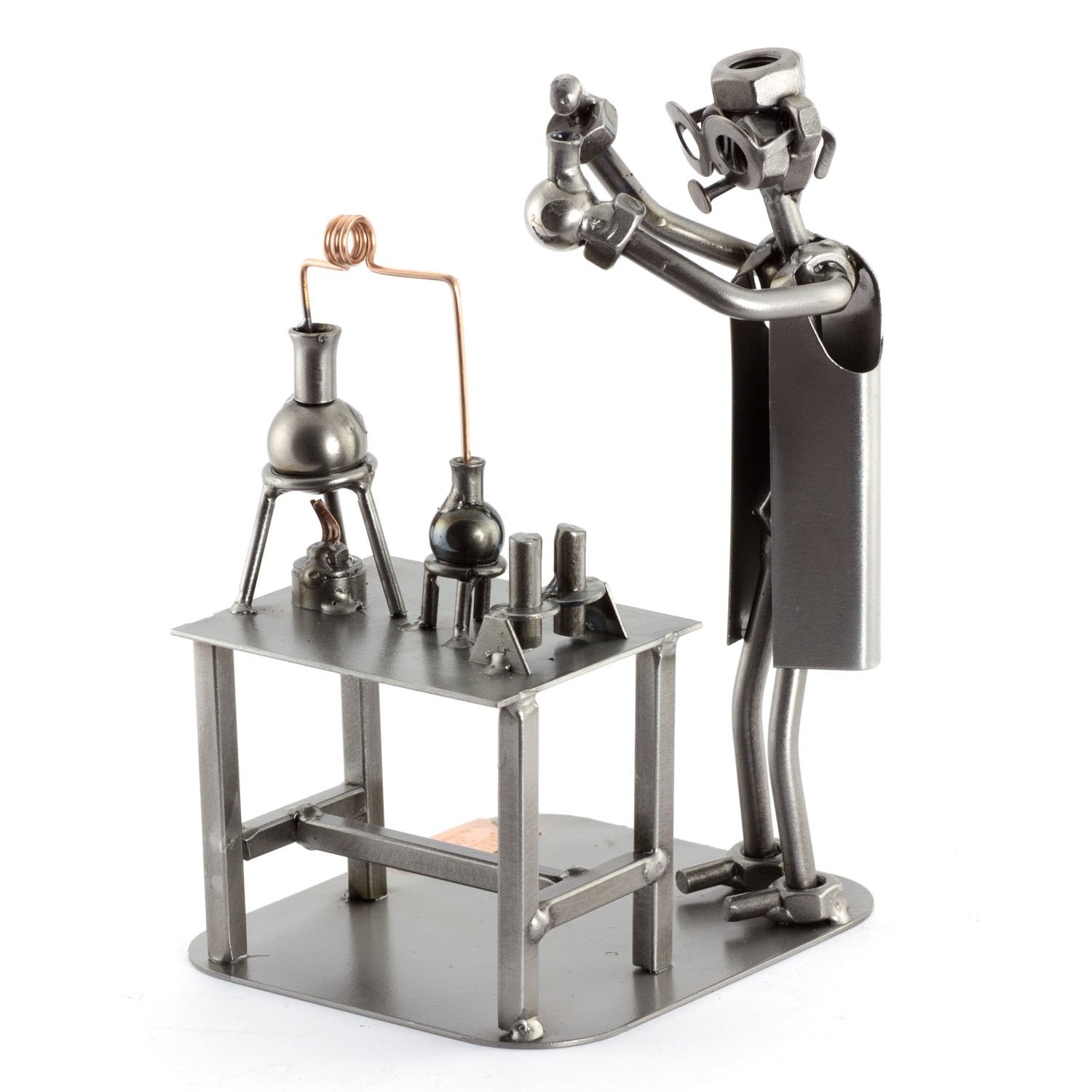 Steelman24 Chemist Sculpture – Handmade Nuts & Bolts Metal Figurine, Germany