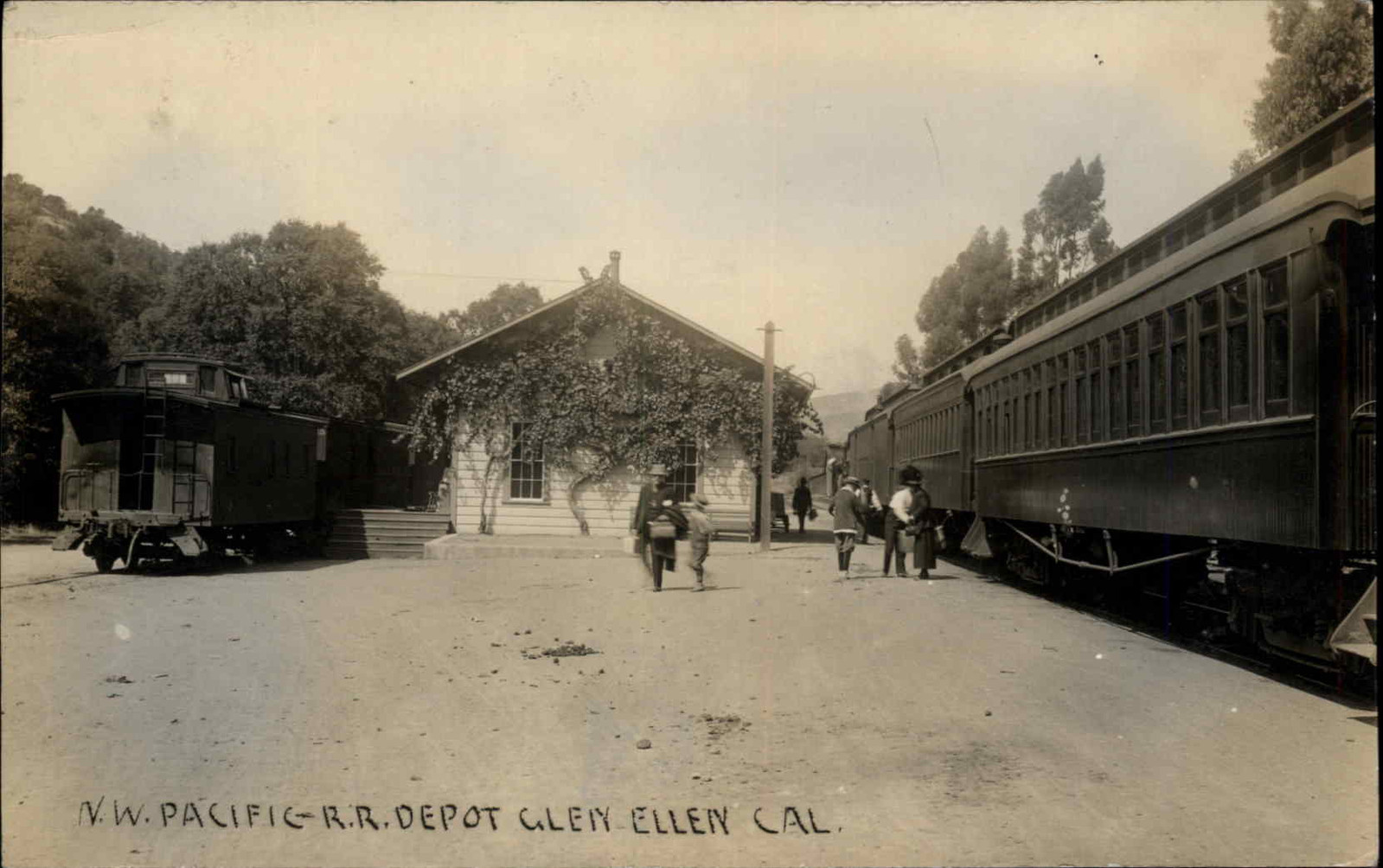 Glen Ellen California CA RR Train Station Depot VERY RARE c1916 RPPC Postcard