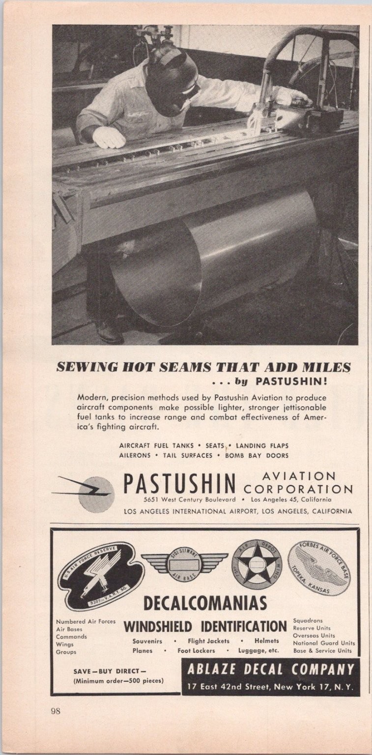 Pastushin Aviation Ablaze Decal Vintage 1952 Magazine Print Ad Aircraft