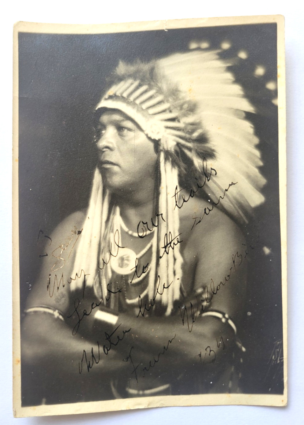1934 PHOTO NATIVE  AMERICAN INDIAN CHIEF WILLOW BIRD SAN ILDEFONSO AUTOGRAPHED