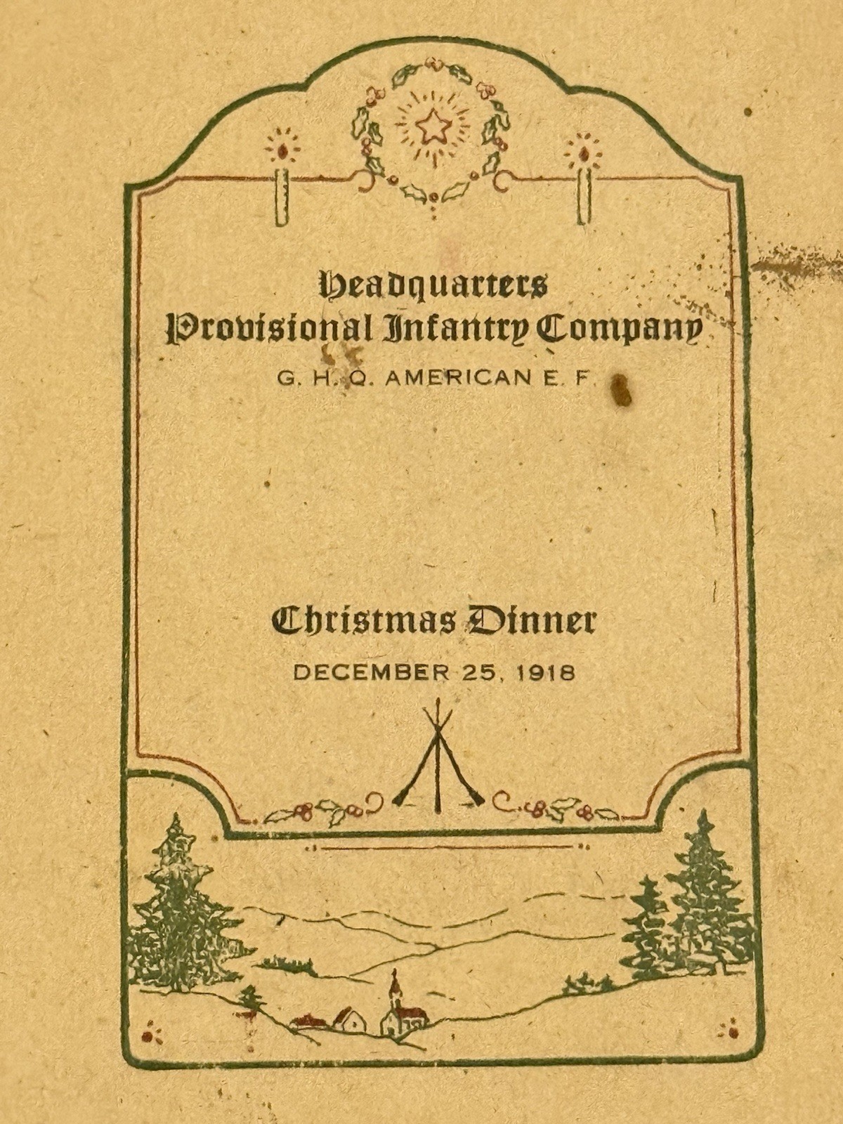 1918 WWI Pershing GHQ AEF Christmas Dinner Menu Named Roster France