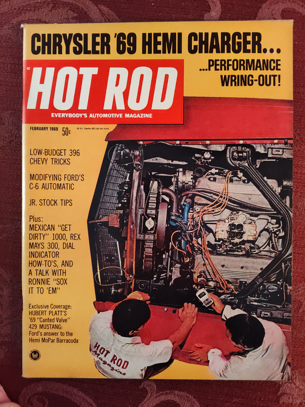 Rare HOT ROD Magazine February 1969 Chrysler Hemi Charger 429 Ford Mustang