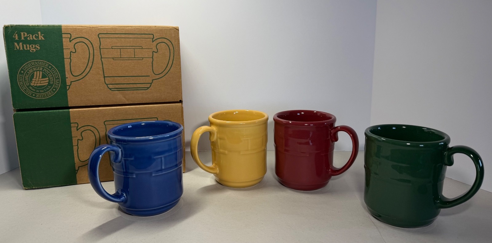 Longaberger Pottery Multicolor Woven Traditions  Mugs Set of 4 New in Box