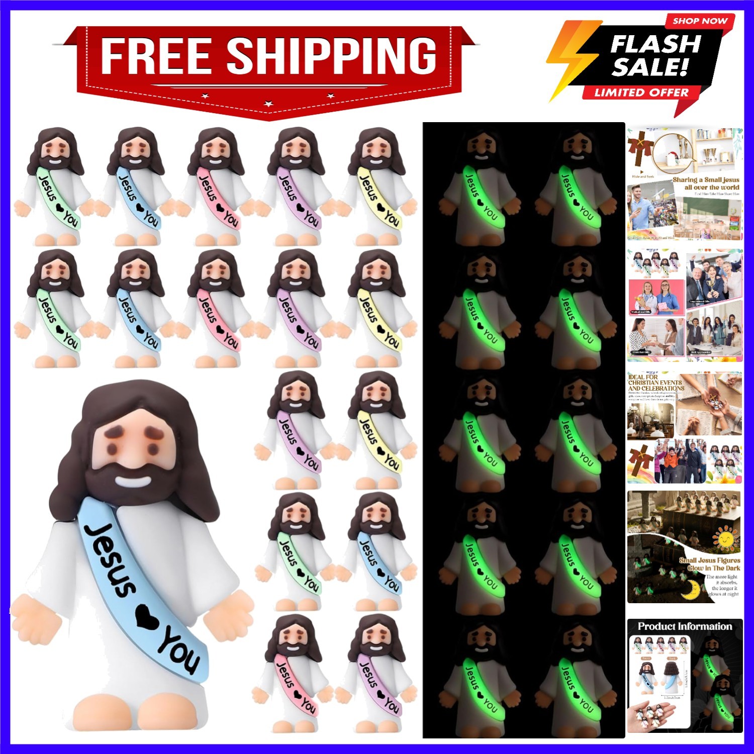 25 Pcs Mini Jesus Figures  Design Jesus Love You Glow in The Dark Little Rubb...