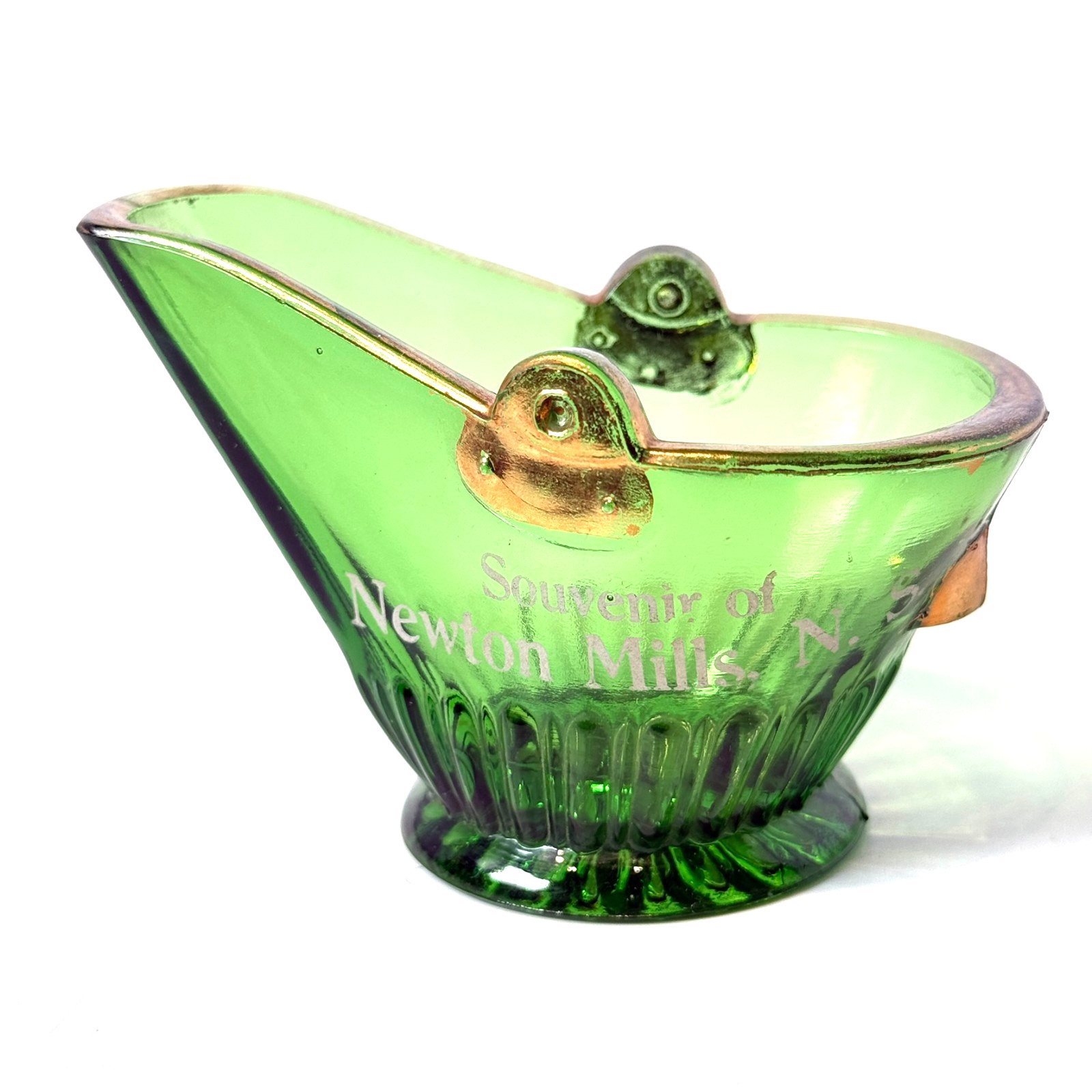 NEWTON MILLS N.S. ANTIQUE Green Depression Souvenir Glass Trinke COAL BUCKET