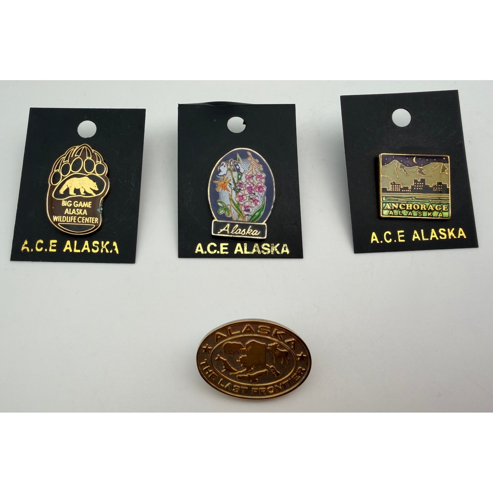 Alaska Souvenir Lapel Pin Set Anchorage Wildlife Center Last Frontier 4pc