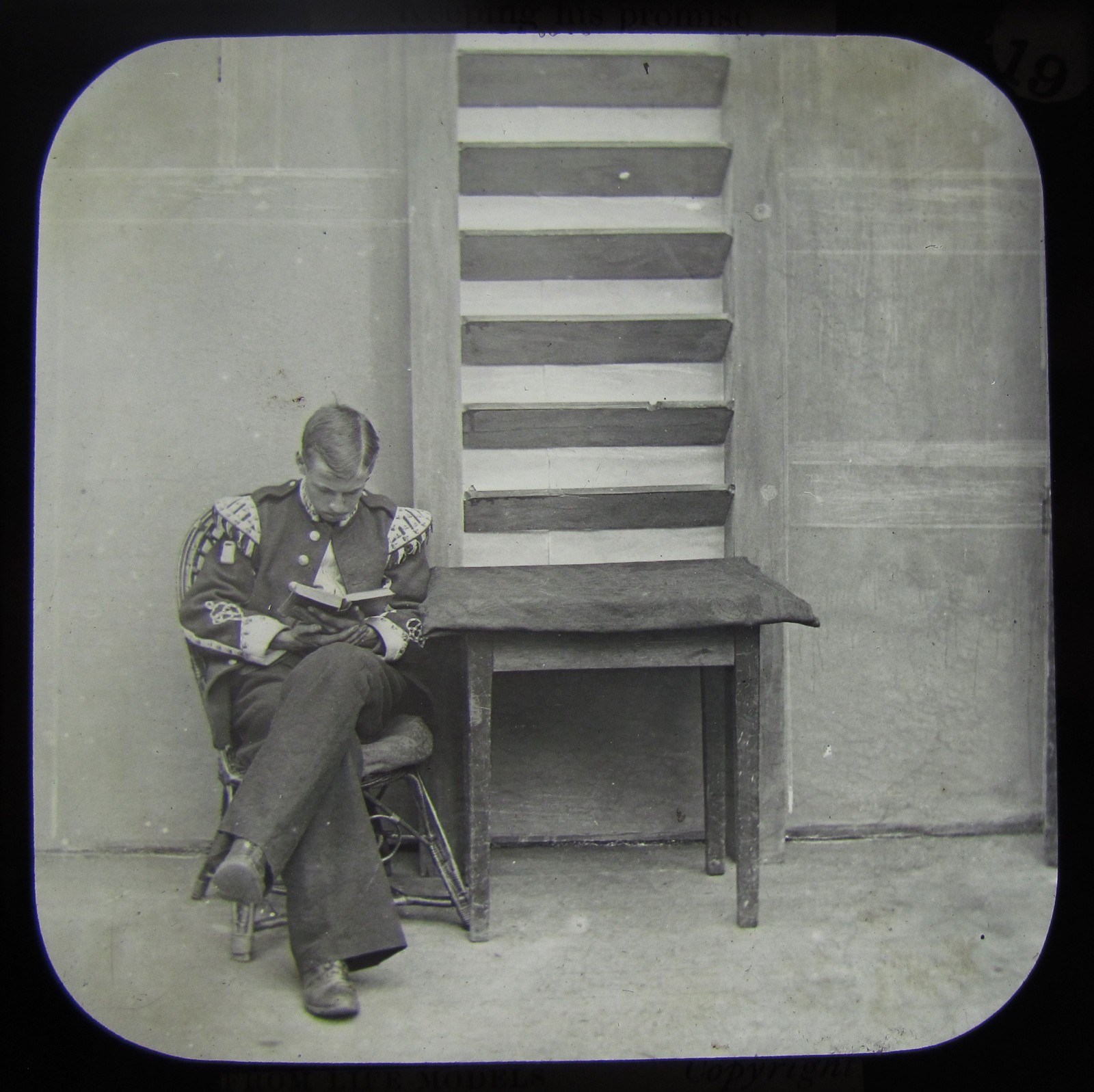 Glass Magic Lantern Slide KEEPING HIS PROMISE NO19 C1890 VICTORIAN STORY SOLDIER
