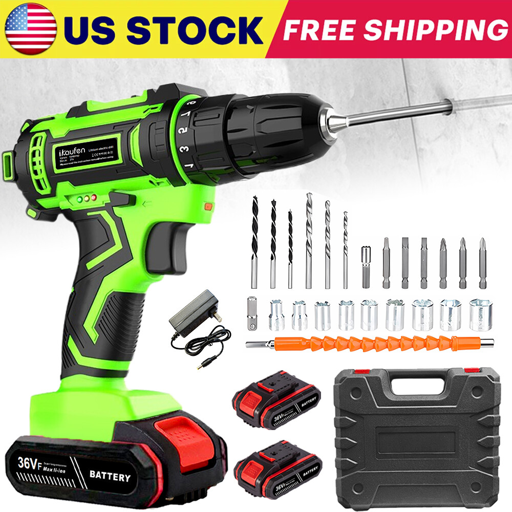 New 36V Electric Drill Screwdriver Impact Drill Rechargeabl Power Tool Kit A9
