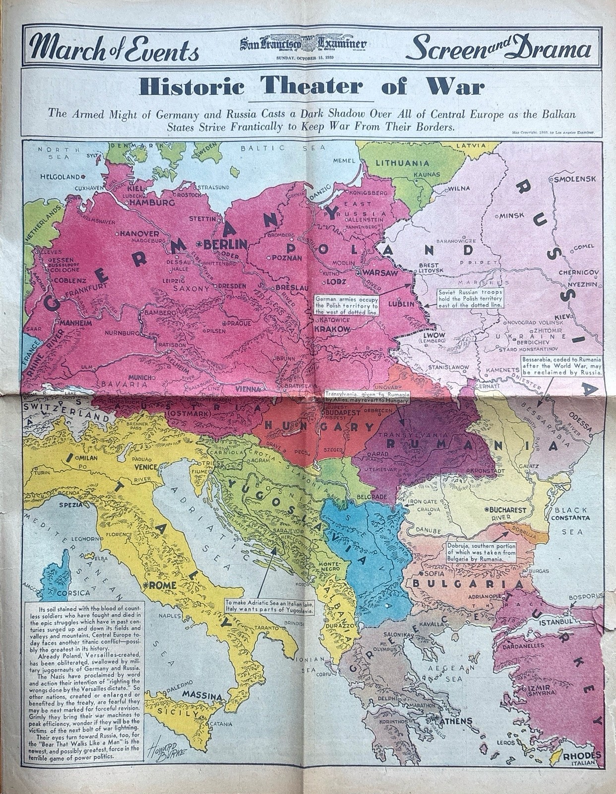 Rare Oct 15, 1939 WWII Pictorial Map: 