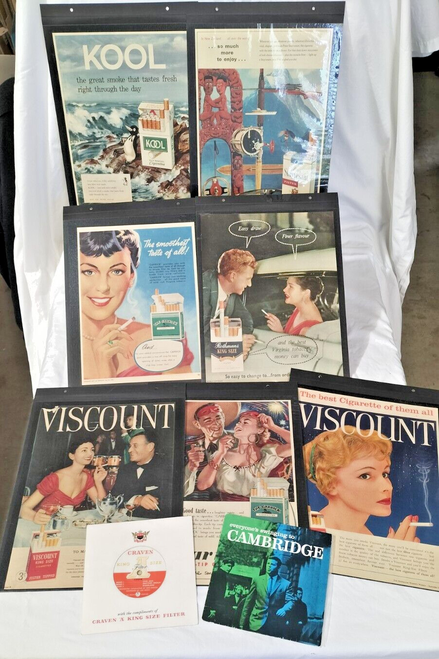 CIGARETTE TOBACCO ADVERTISING 7x Rare 1950\'s-60\'s Adverts & 2x Vinyl 45\'s - AF
