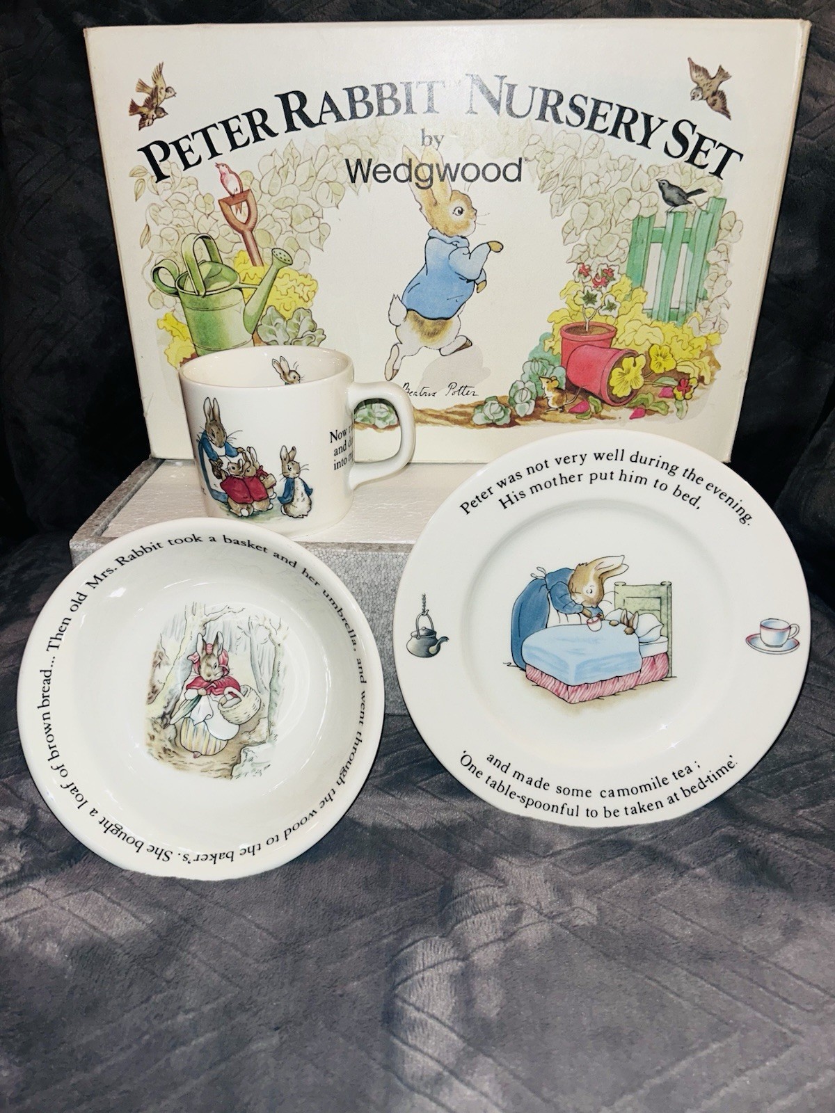 Vintage Wedgwood Peter Rabbit 3 PC Nursery Set Made In England NIB Never Used
