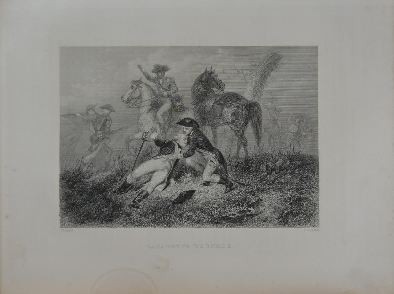 Antique Revolutionary War Lafayette Wounded 1878 Original Engraving Art