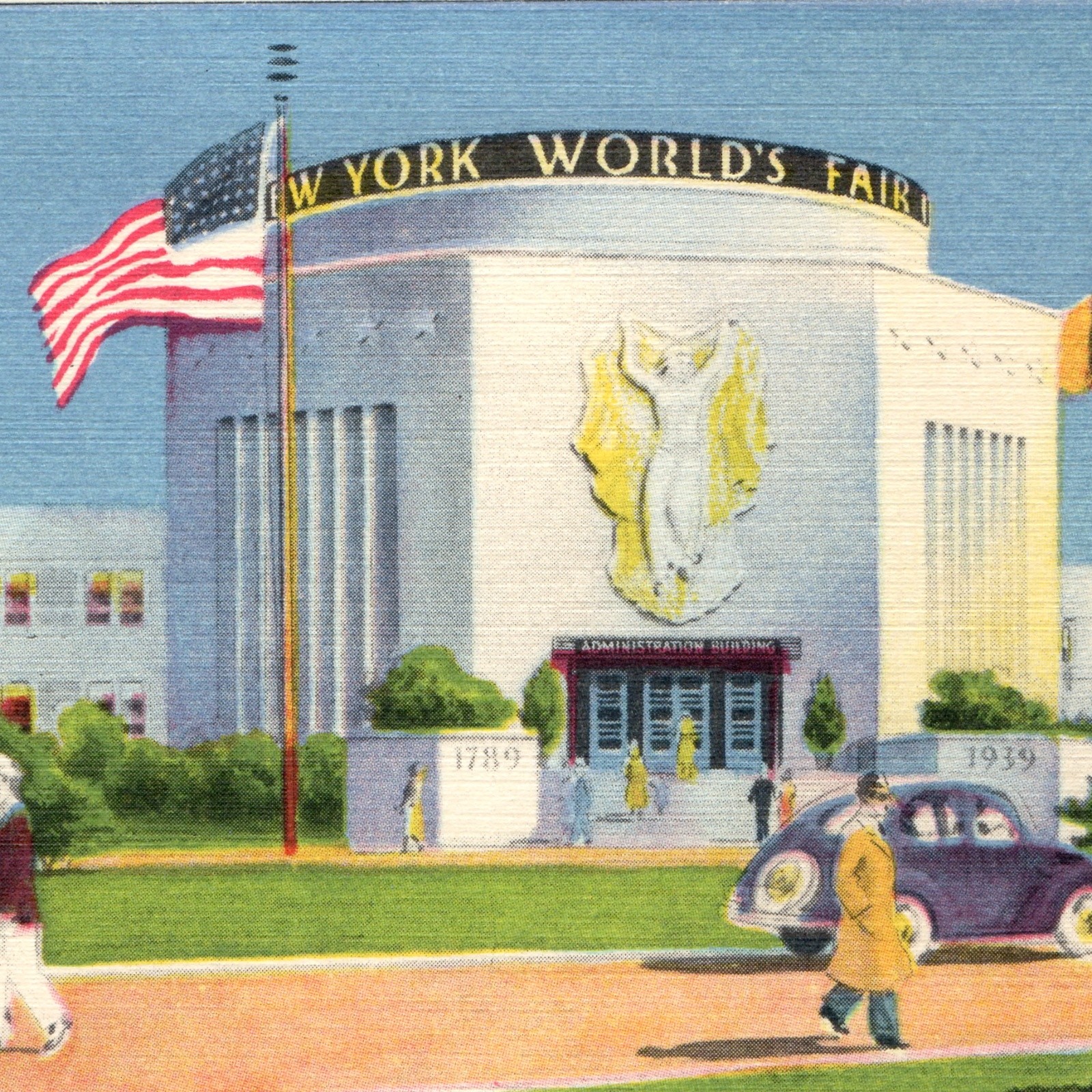 1939 New York World\'s Fair Postcard N.Y. WF.5 Administration Building Car Linen
