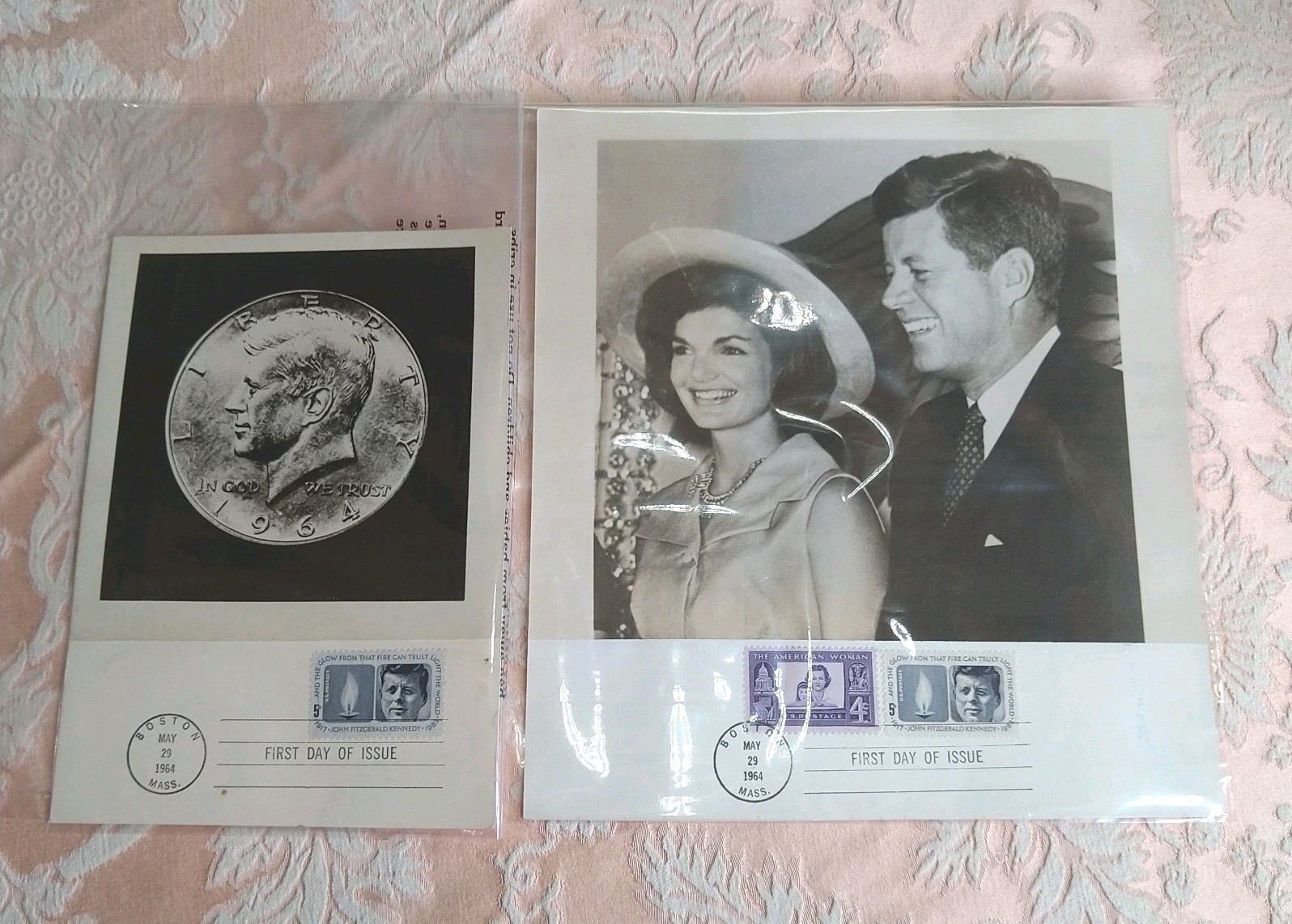 Vintage JFK & Jackie Memorabilia With Stamps First Day Of Use Boston MA 1964