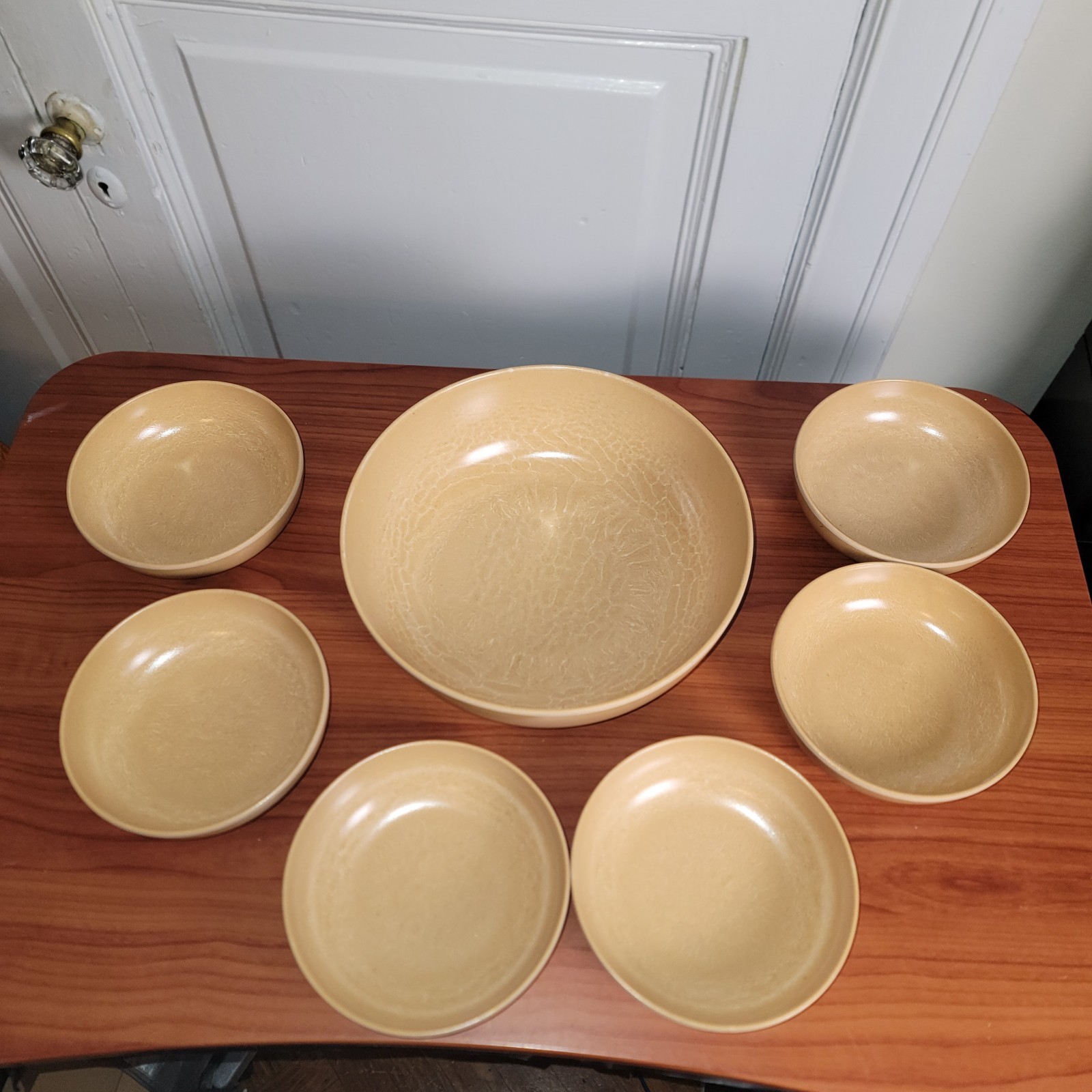 VTG Ellinger Agatized Wood Bowls Set of 7 # 100,  6- #60 1950’s Salad/Dessert