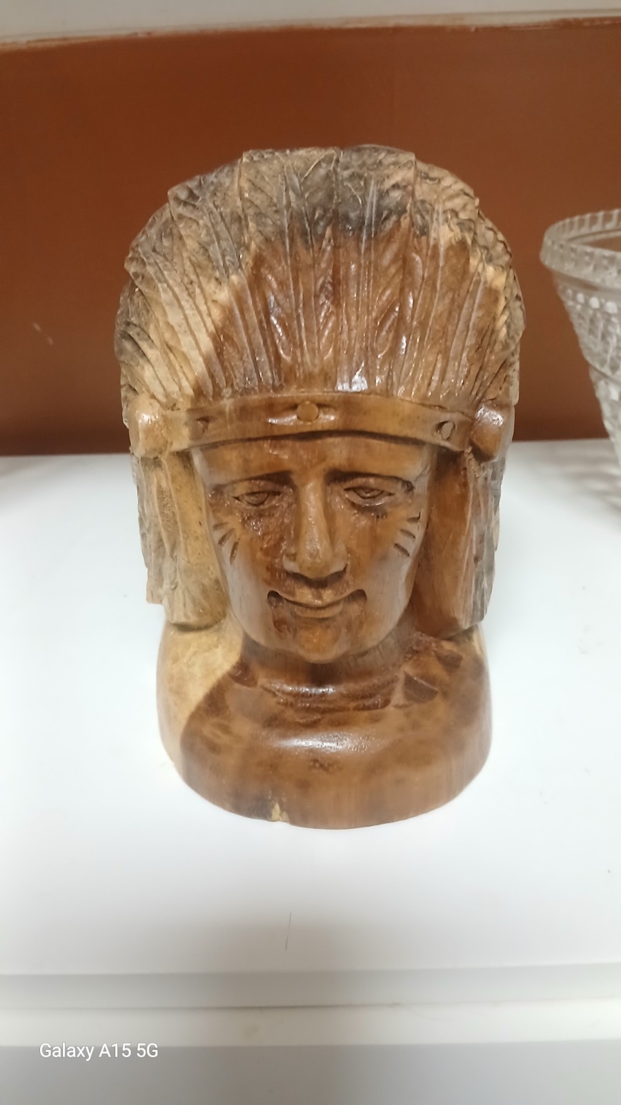 Native American Hand carved Folk Art Bust Solid Wood Vintage