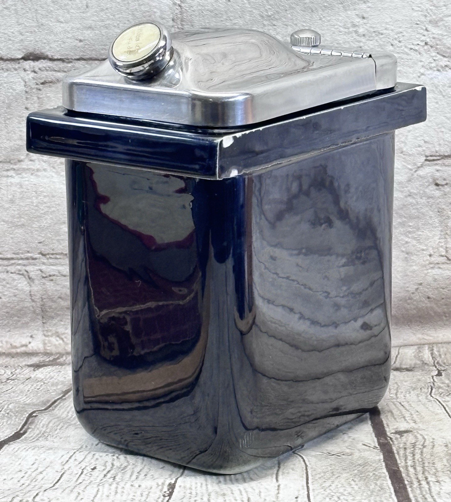 Hall China Stanley Knight Chocolate Fudge Topping Jar Black Ceramic w Lid