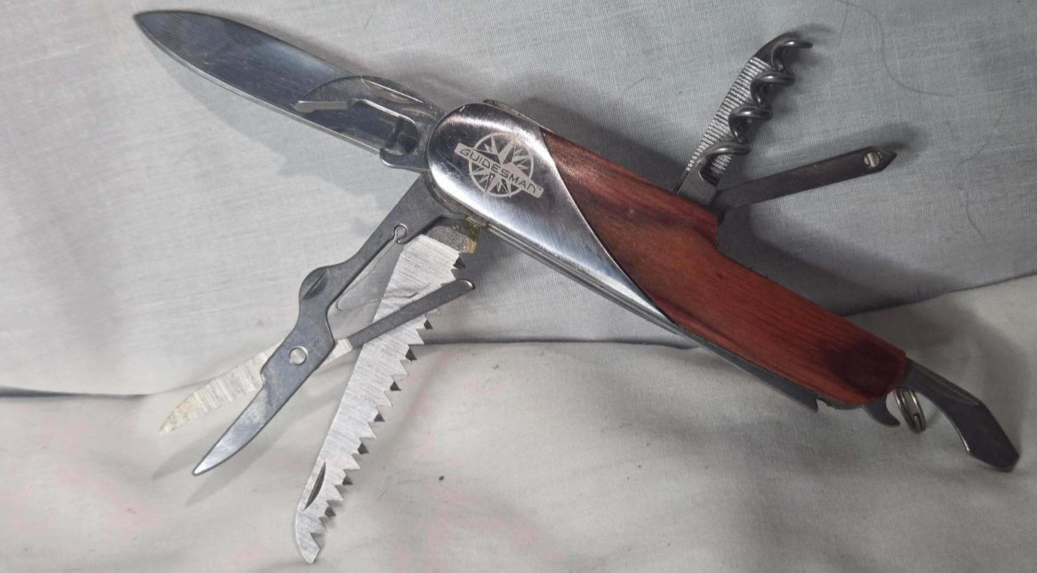Vintage Guidesman 11 in 1 Wood Handle Multi-Tool Pocket Knife
