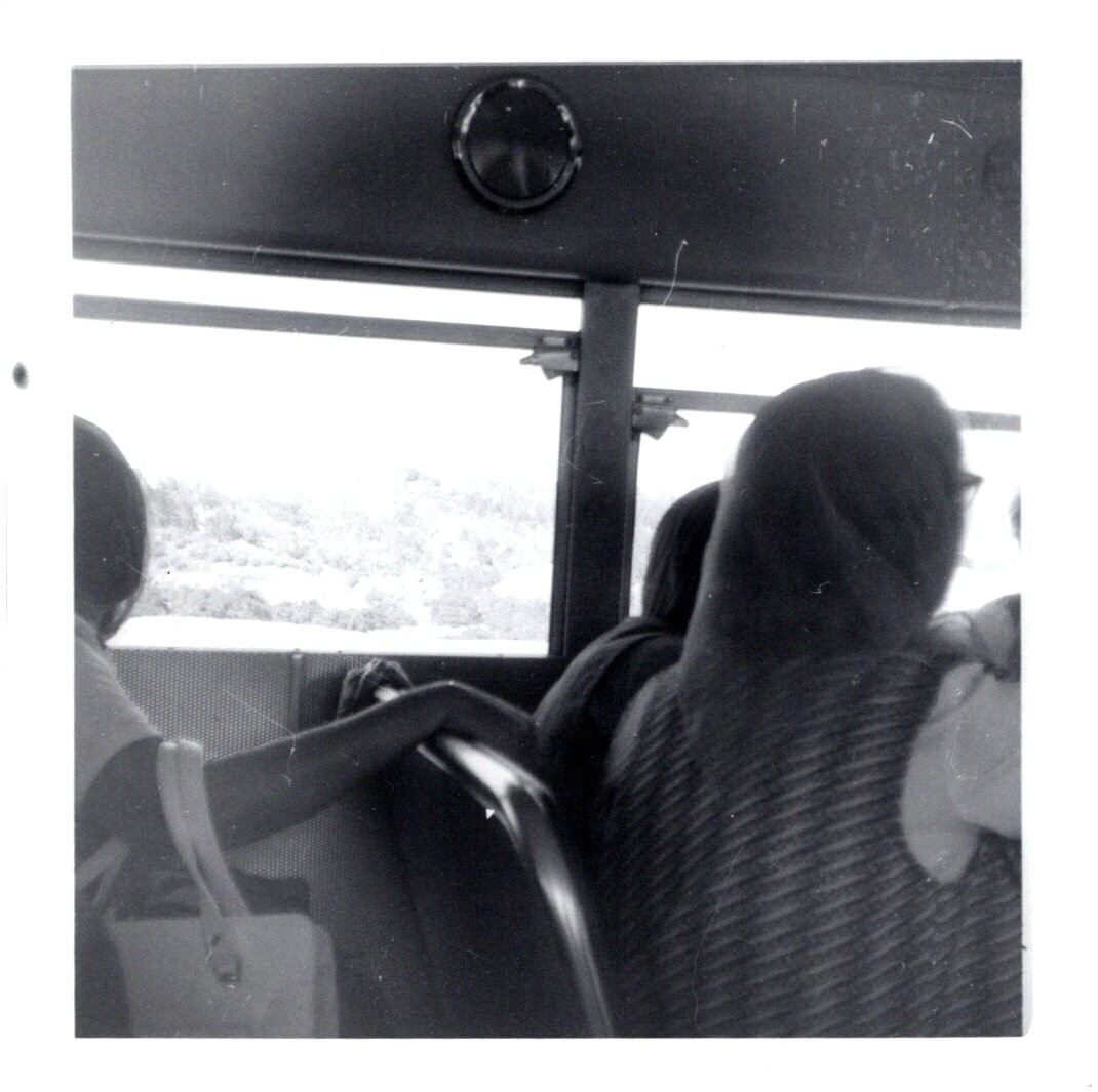 Women Looking Out Window on Scenic Bus Ride 1950s Vintage Found Photo 3.5x3.5