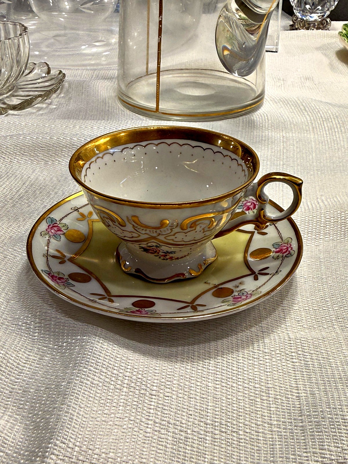 Austria Handgemalt Hand Painted Porcelain Teacup and Saucer Pink Roses Gold RF