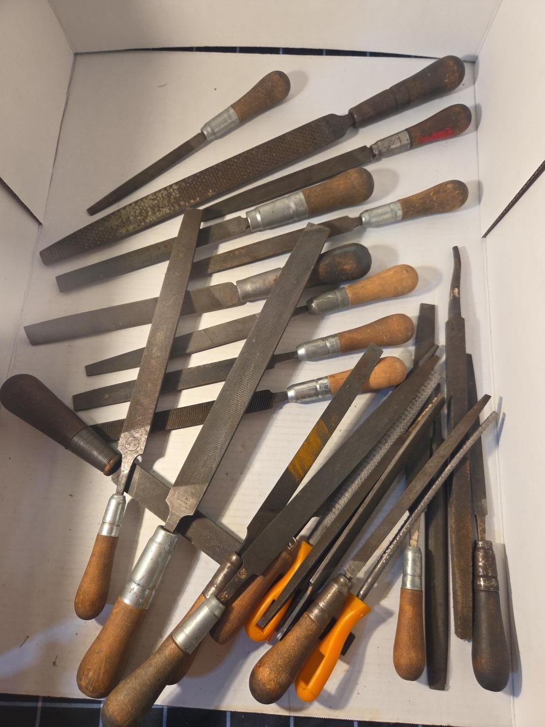Vintage 28 Pc file rasp lot Lutz Oberg Nicholson Globe Wood Handles 1930 1960