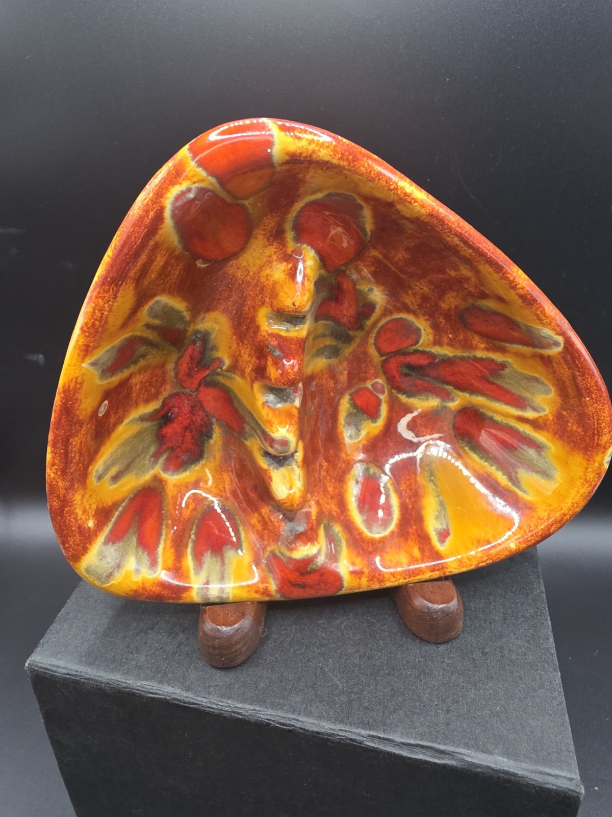 Vtg MCM/Retro/Boho Ceramic Orange Drip Glaze Ashtray 1960-70s Studio Art Pottery