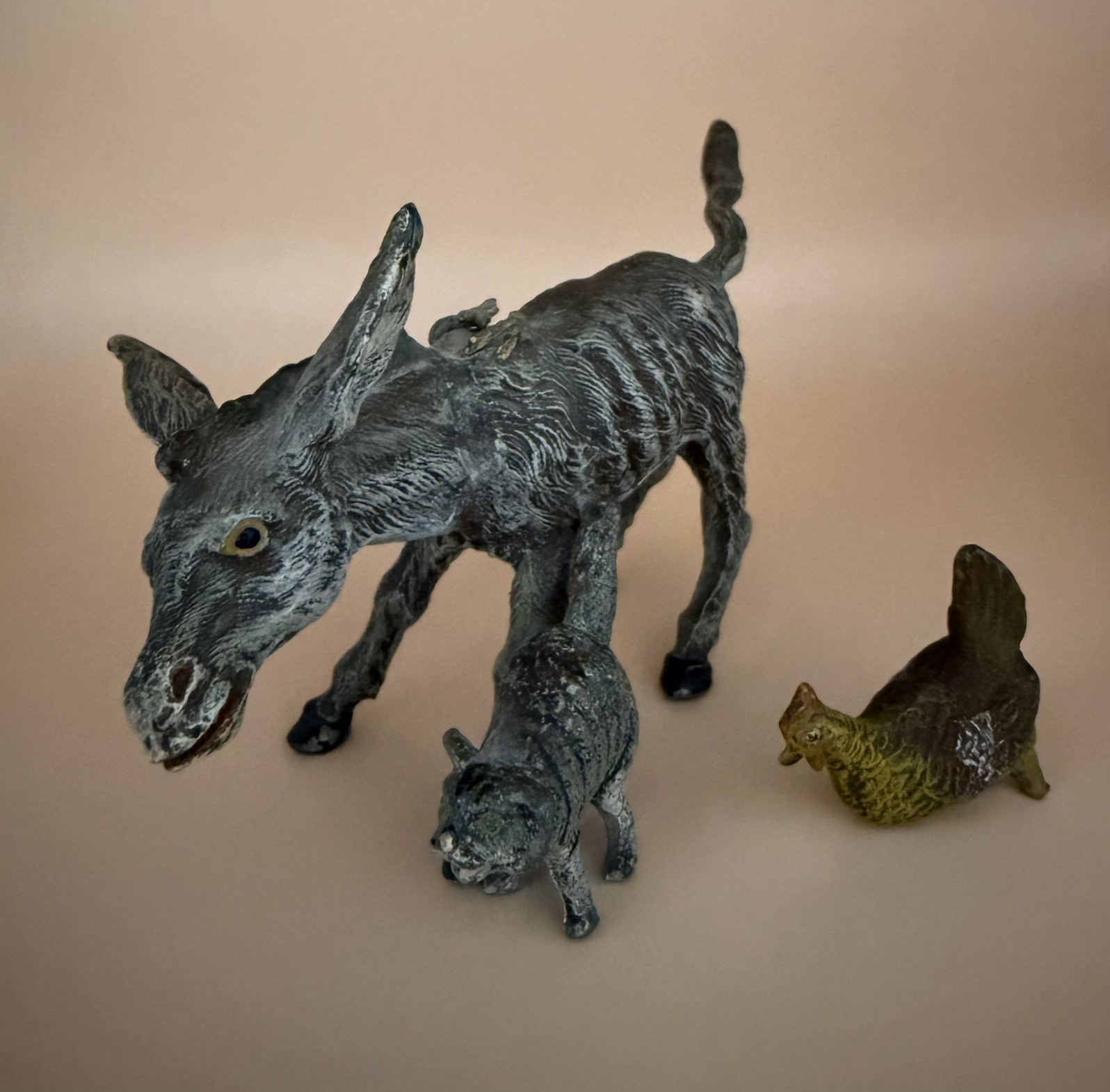 Cold-Painted Austrian Bronze Figure Of Donkey In The Manner Of Franz  Bergmann.
