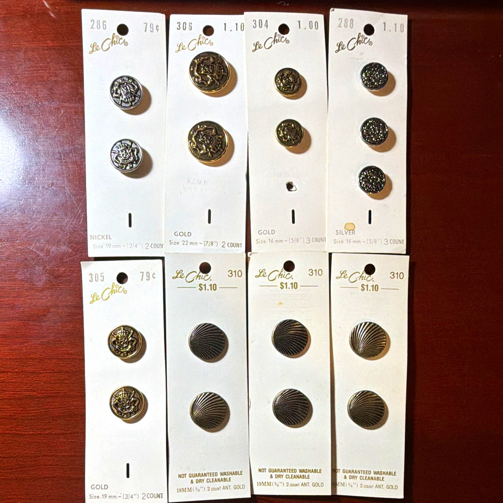 Le Chic Vintage Original Metal Round Buttons Mixed Lot Gold/Silver 21-50