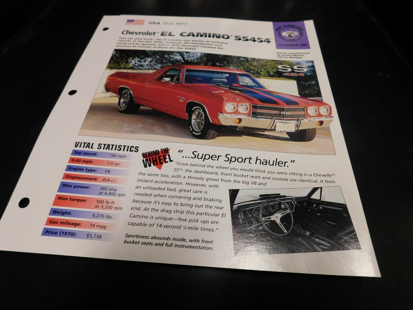 1970-1977 Chevrolet El Camino SS 454 Spec Sheet Brochure Photo Poster 76 75 74