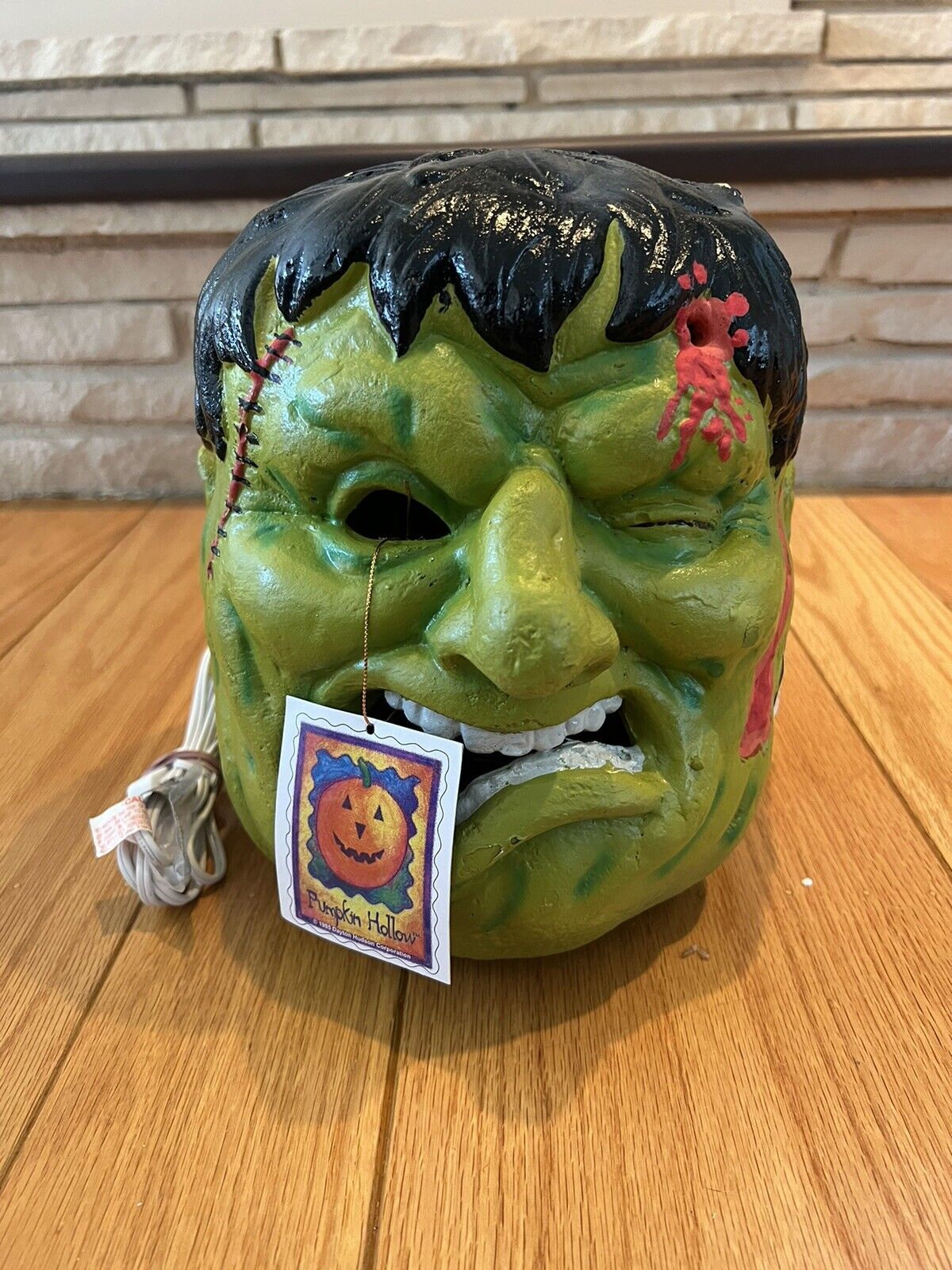 Vtg Frankenstein Monster Head Light-Up Foam Blow Mold Halloween Scary Decor 1996
