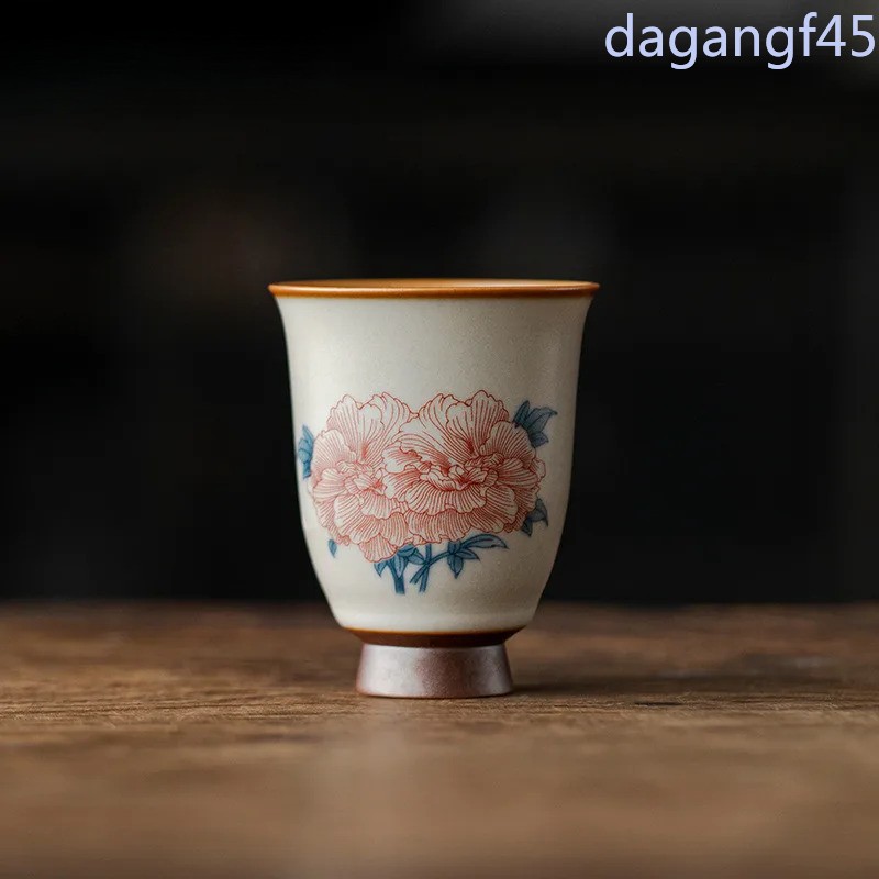 80ml Chinese Ru Kiln Porcelain Hibiscus Flower Tea Cup Meditation Cup Pu 'er Cup