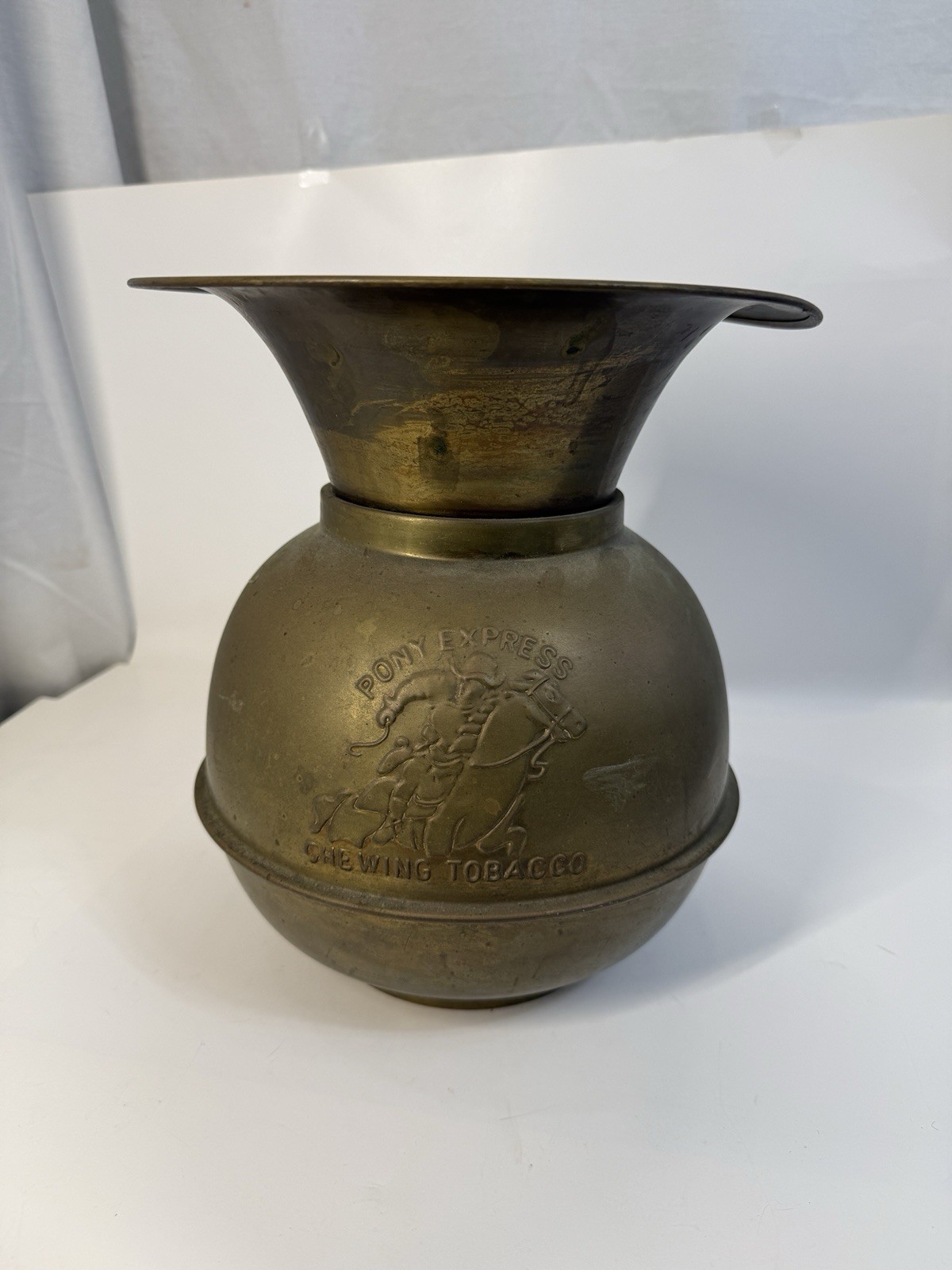 VTG Large Brass & Copper Spittoon Pony Express Cut Plug Chewing Tobacco 10\