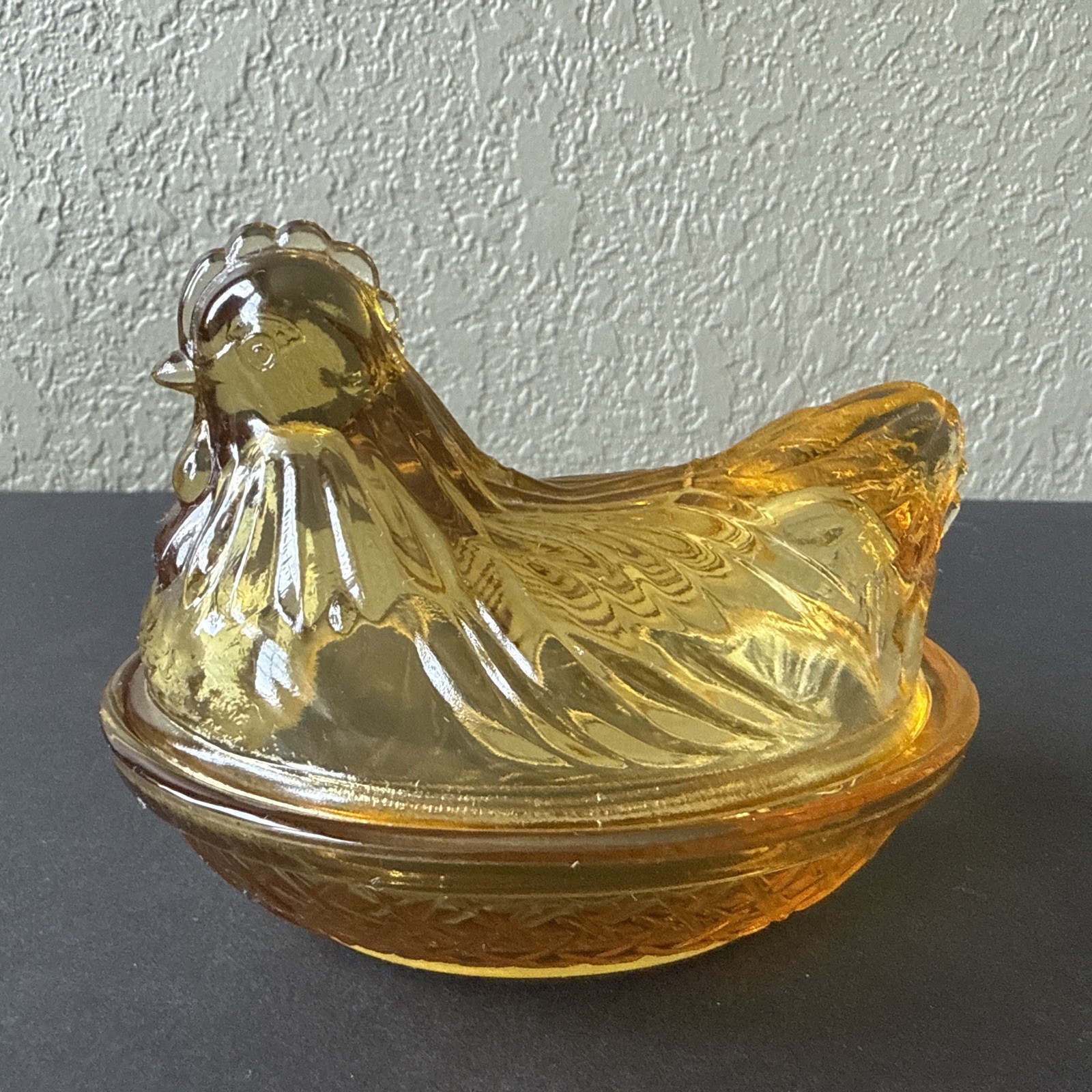 VTG Continental Can. Co./Hazel Atlas~ Amber/Golden Yellow Glass HEN ON NEST~4.5