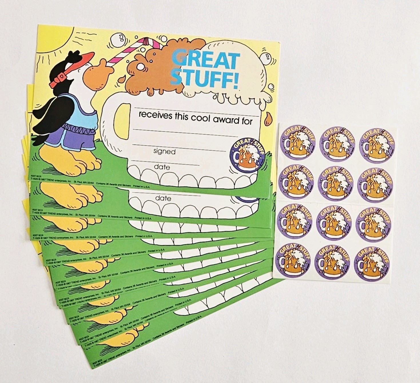 Vtg Trend Scratch Sniff Awards Stickers LOT of 12 Root Beer Great Stuff Penguin 