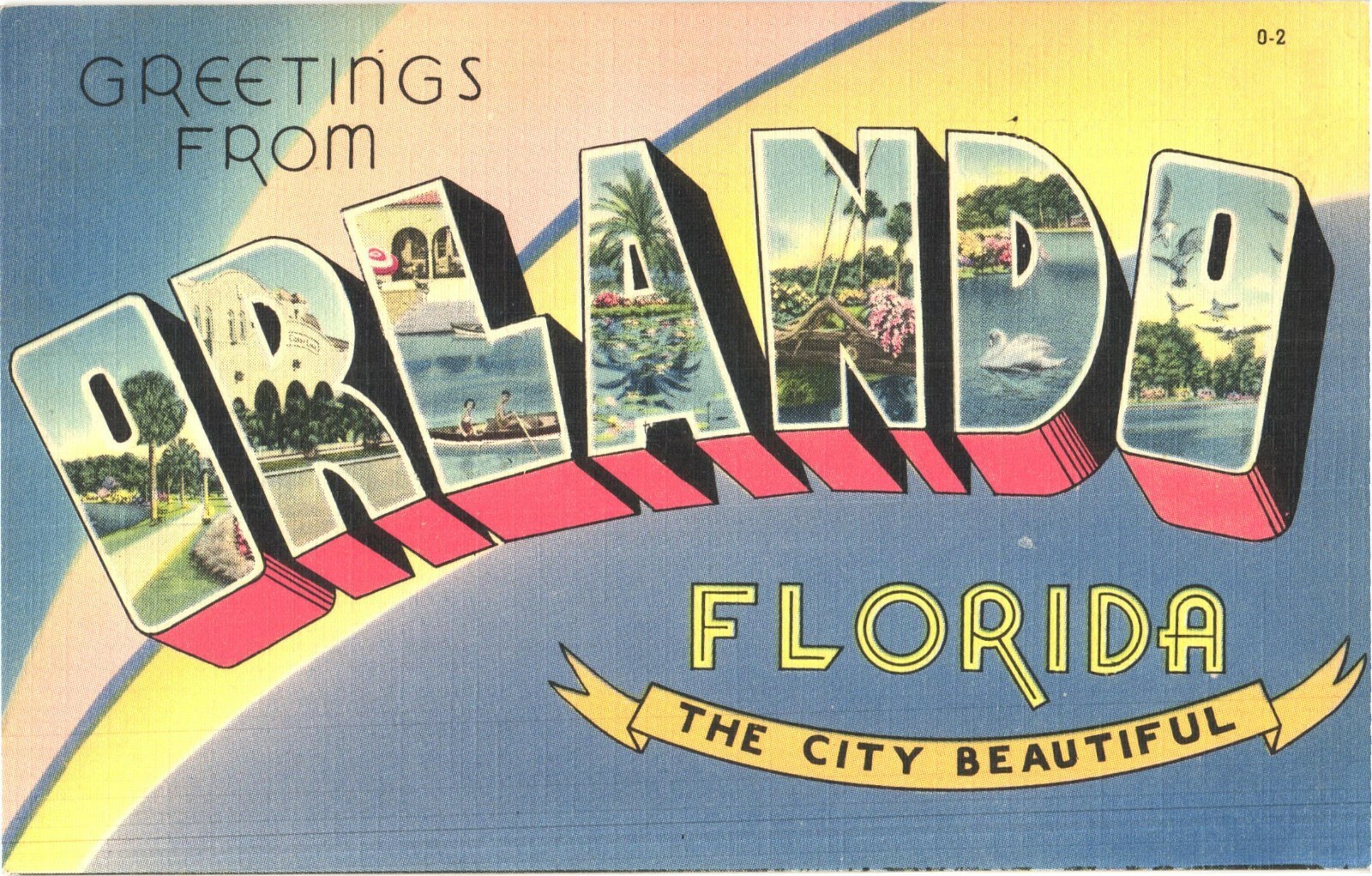 Orlando Florida Large Letter Greetings Linen Postcard The City Beautiful c1930s