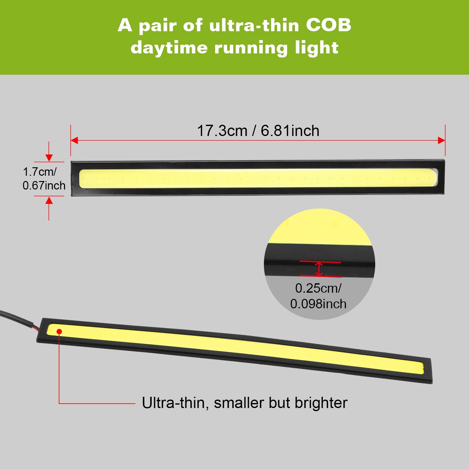 2Pcs LED Daytime Running Lights Car COB DRL Fog IP45 Waterproof Strip Day