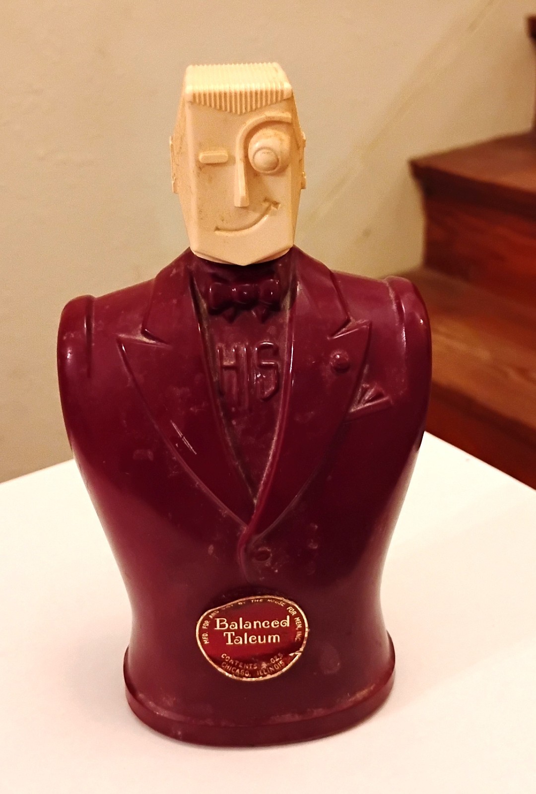 Vintage House for Men HIS Talcum Powder Bottle Mid Century Art Deco Cubist AS IS