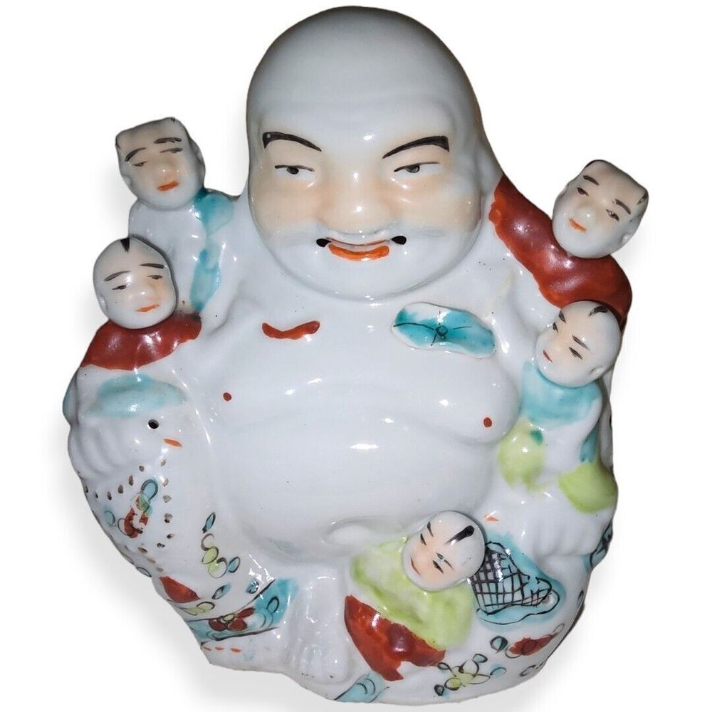 Vintage Chinese Porcelain Famille Rose Laughing Buddha / Hotei Figurine